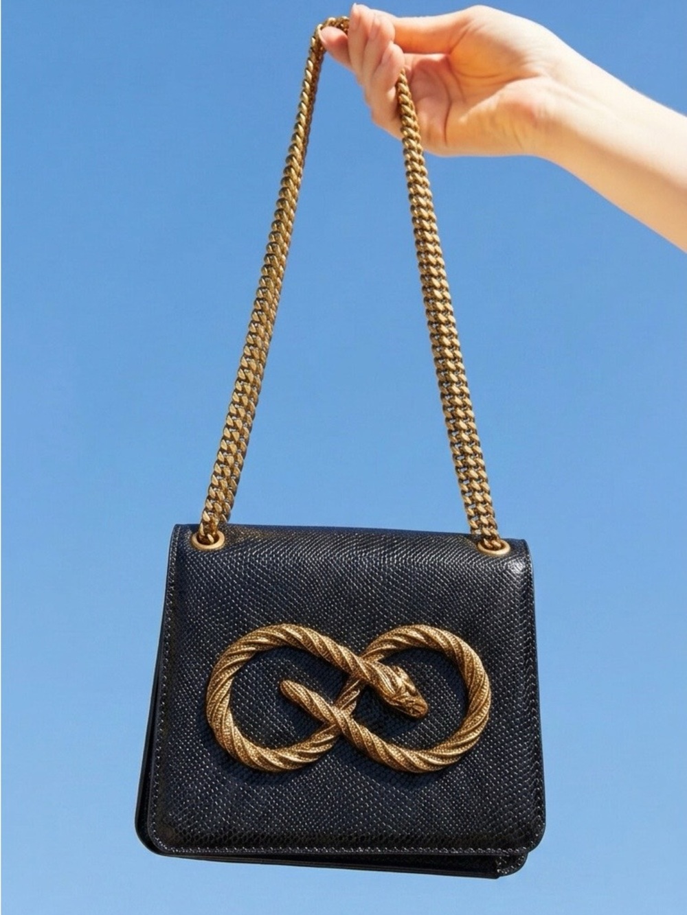 ASOS Black DRAGON Adjustable Chain-Handle Shoulder Bag with Gold Accent- NWOT